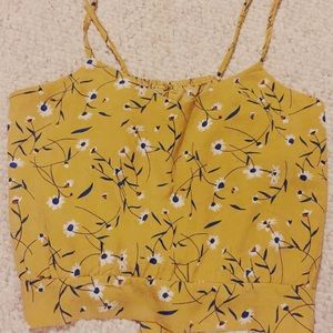 NWOT Yellow floral cropped tank top w/ bow detail